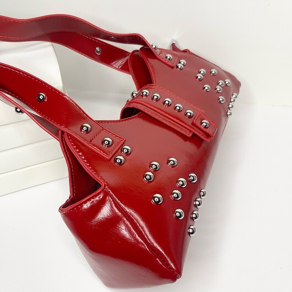 Red Studded Handbag - Picture 5 of 5